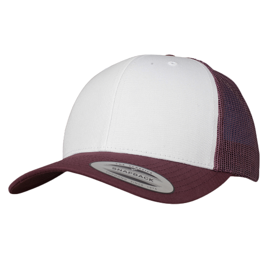 CASQUETTE TRUCKER Yupoong Baseball Front tissu maroon-white-maroon