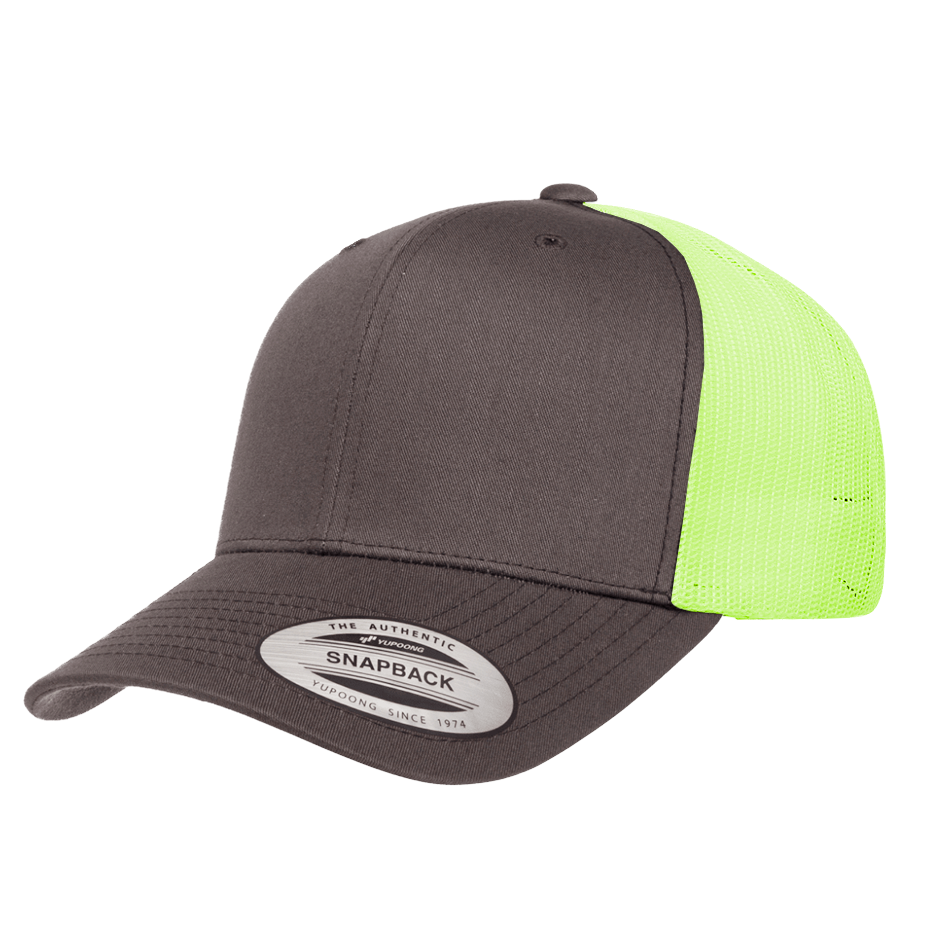 CASQUETTE TRUCKER Yupoong Baseball Front tissu charcoal-neon-green