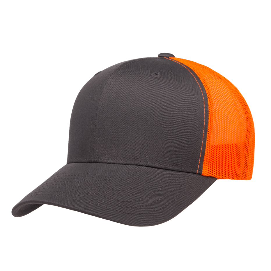 CASQUETTE TRUCKER Yupoong Baseball Front tissu charcoal-neon-orange