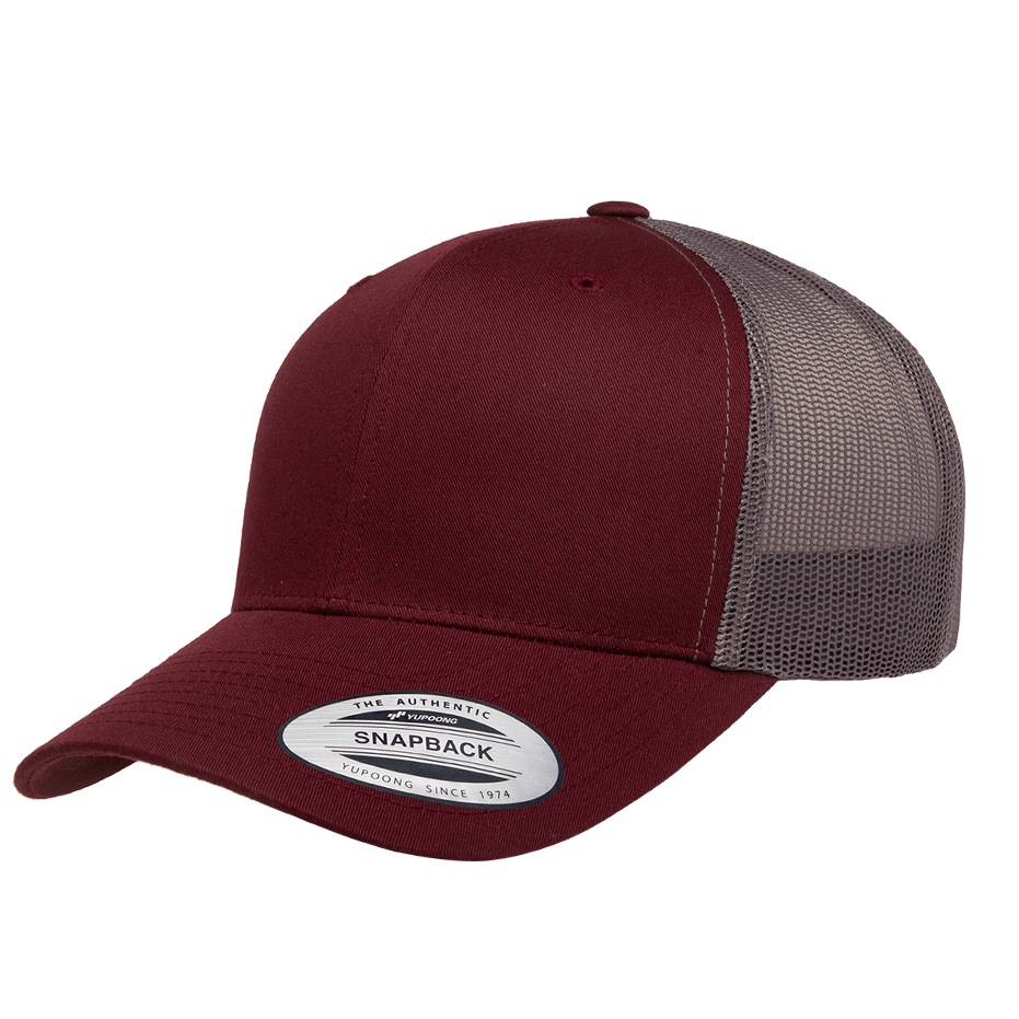 CASQUETTE TRUCKER Yupoong Baseball Front tissu burgundy-light-grey