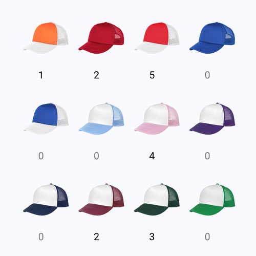 Choix des couleurs et quantité de casquettes