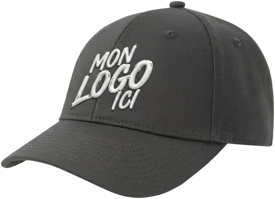 Casquette baseball en coton bio gris foncé personnalisée avec un logo brodé