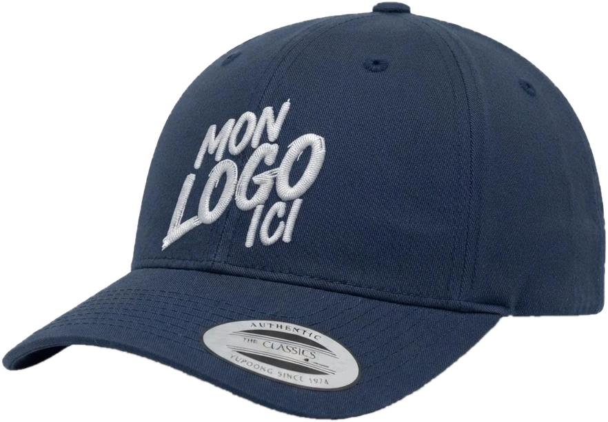 Casquette baseball Yupoong marine personnalisée avec un logo brodé