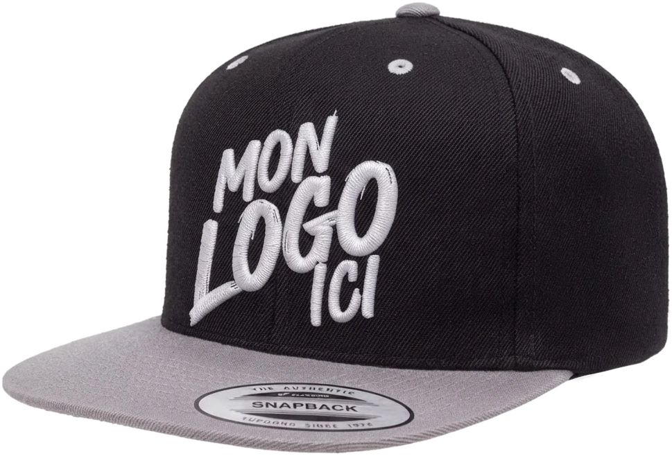 Casquette snapback Yupoong classique noire et grise personnalisée avec une broderie 3D