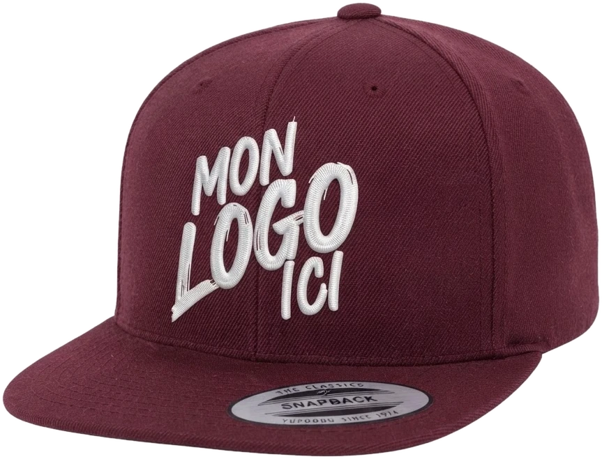 Casquette snapback Yupoong Full Color bordeaux personnalisée avec une broderie 3D