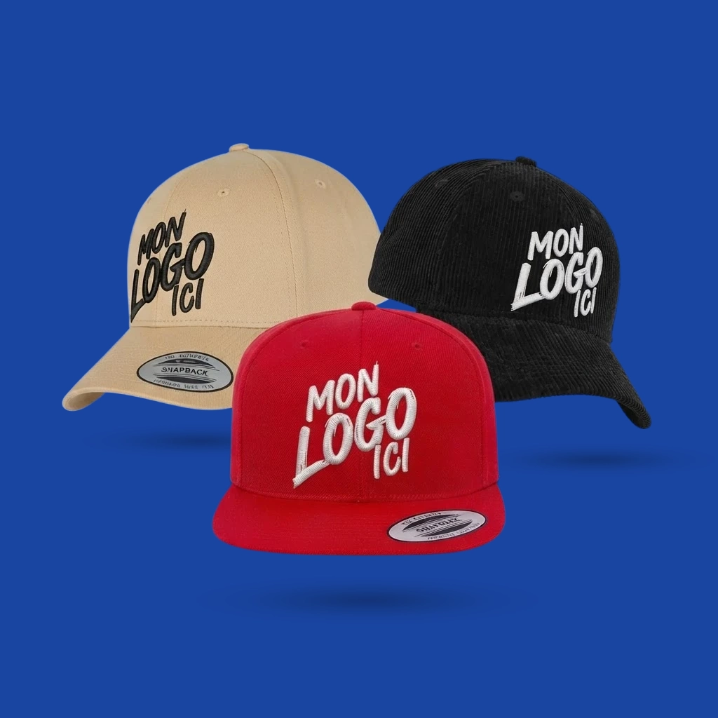 Casquettes full back personnalisées avec un logo brodé : baseball, snapback et velours