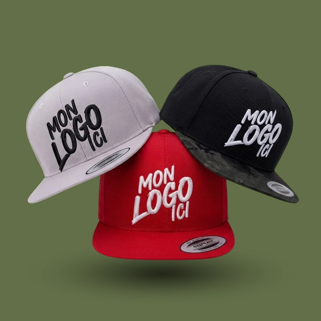 Casquettes snapback Yupoong personnalisées avec un logo brodé en 3D