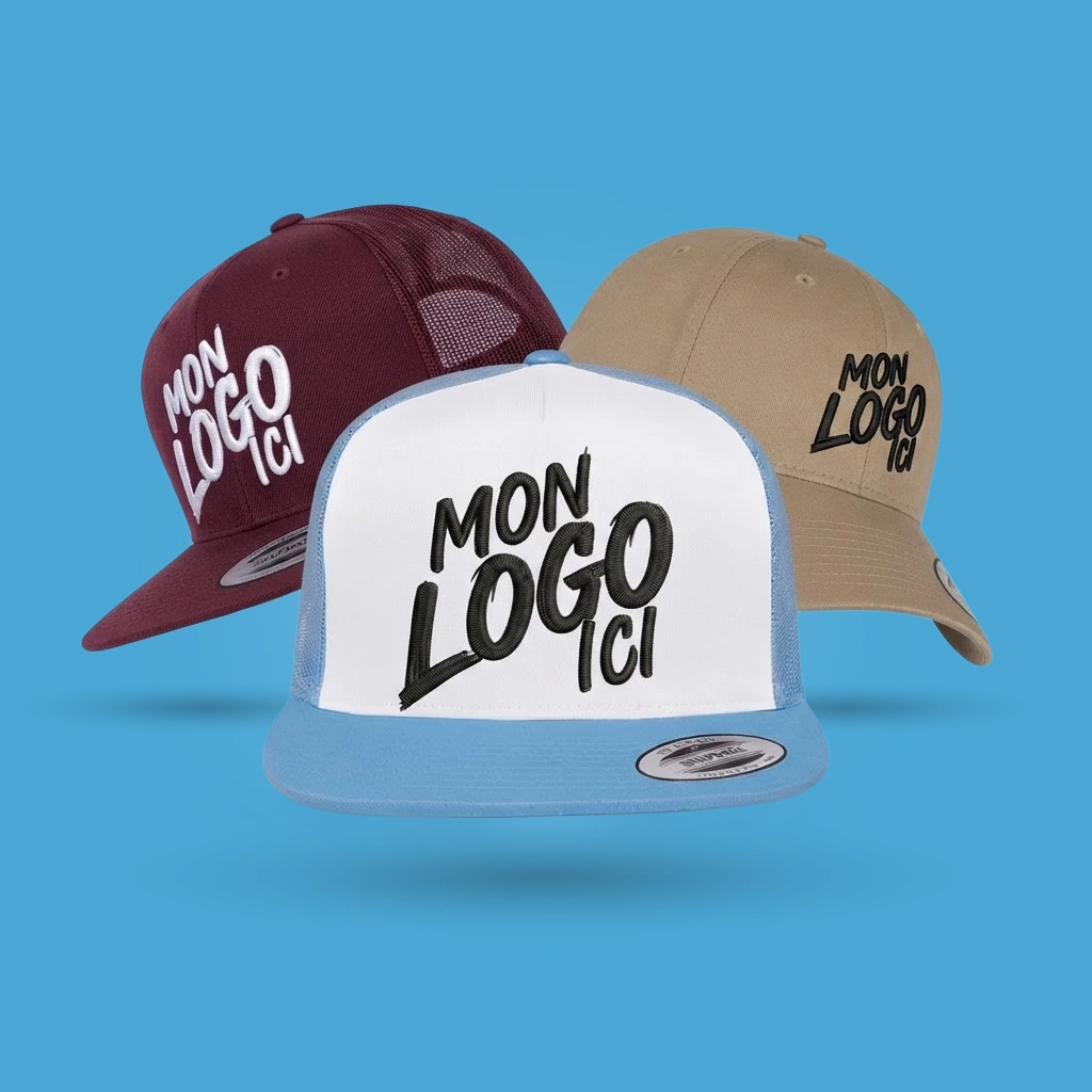 Casquettes Yupoong personnalisées avec un logo brodé : trucker, snapback et baseball