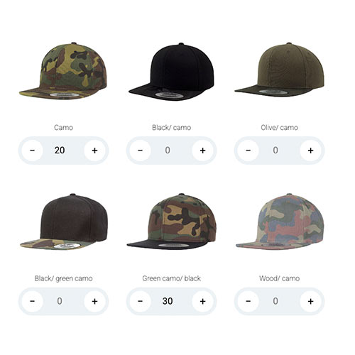la selection de coloris de casquette snapback camo
