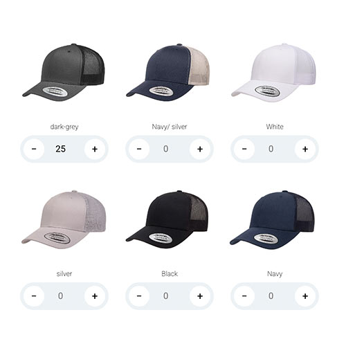Choisir ses couleurs de casquette trucker baseball yupoong front tissus